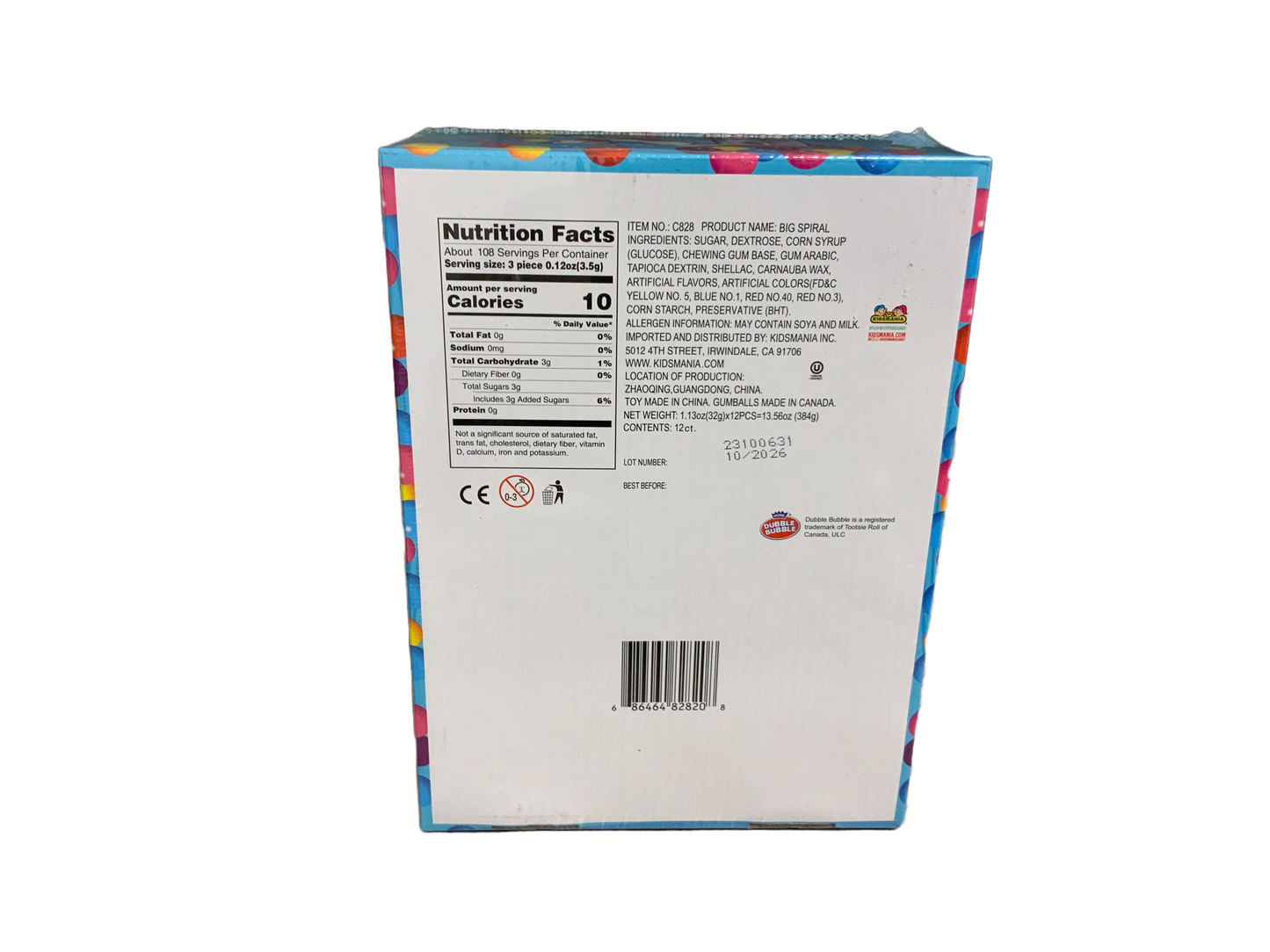Dubble Bubble - Big Spiral Assorted Fruit Flavored Gumballs 12ct 384g