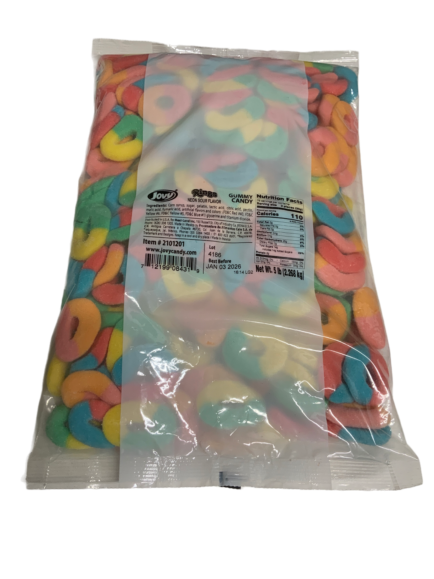 Jovy - Neon Rings Gummy Candy 5 Lbs