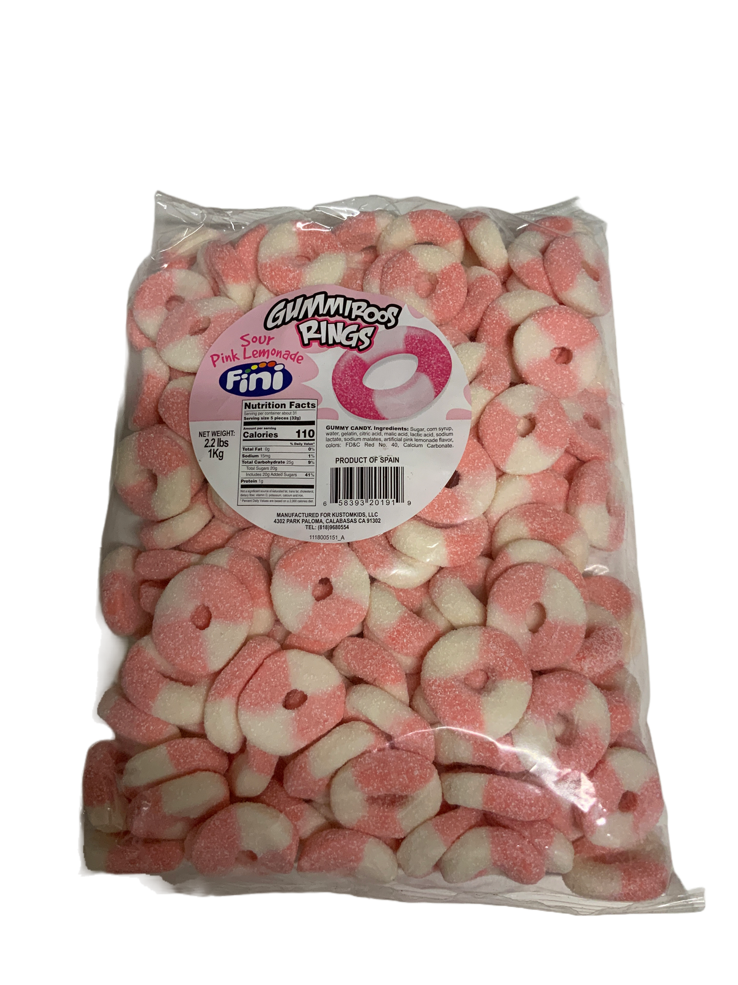 Fini - Sour Pink Lemonade Gummiroos Rings 2.2 Lbs