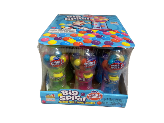 Dubble Bubble - Big Spiral Assorted Fruit Flavored Gumballs 12ct 384g