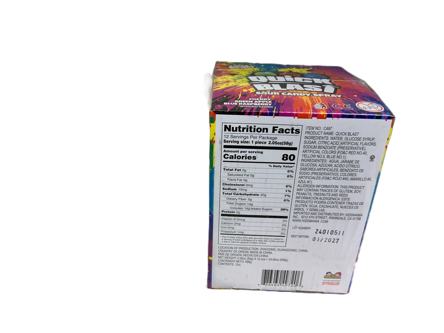 Kids Mania - Quick Blast Sour Candy Spray 12ct 696g
