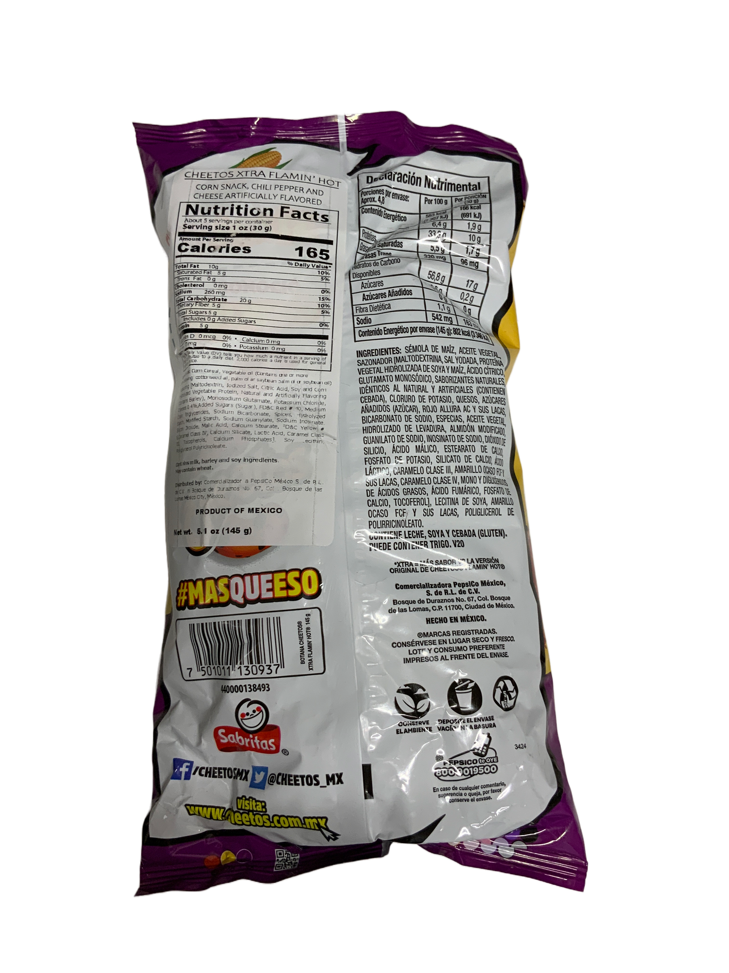 Sabritas Mexican - Cheetos Xtra Flamin Hot 5.1 oz