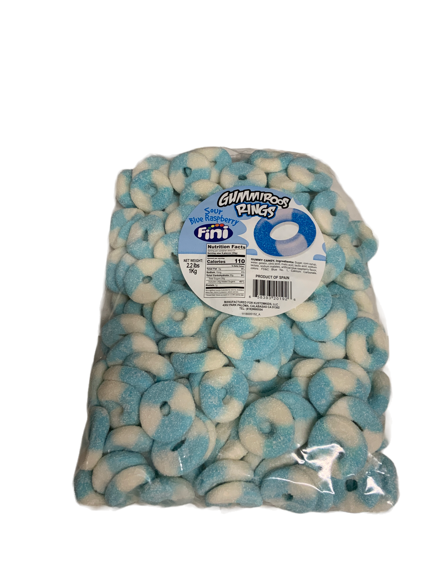 Fini - Sour Blue Raspberry Gummiroos Rings 2.2 Lbs
